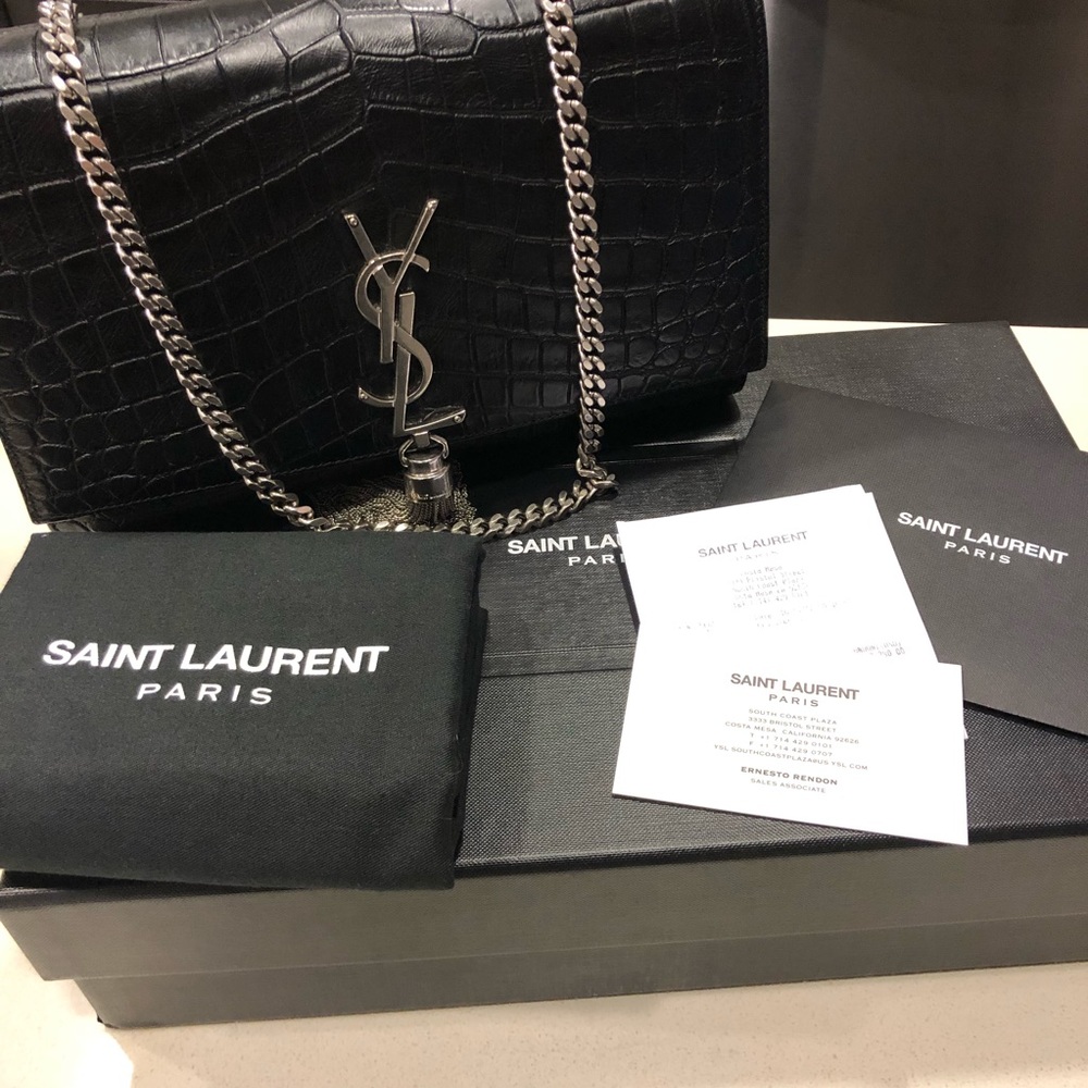 Saint Laurent Kate Medium Croc Embossed Tassel